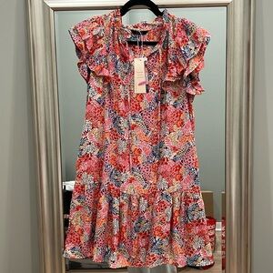 NWT floral frill short sleeve/collar dress. Colorful. Size medium.